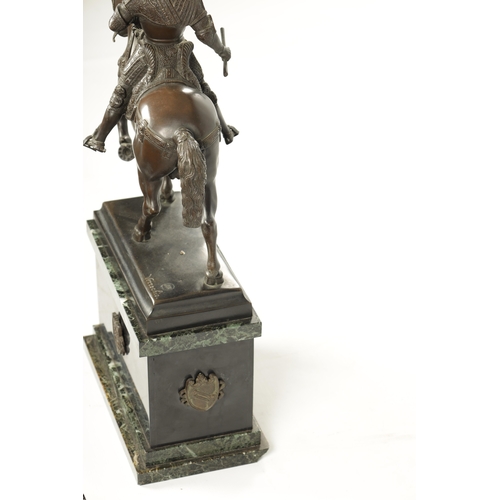 478 - AFTER VERROCHIO. A LATE 19TH CENTURY STATUE OF BAROLEMEO COLLEONI seated on a horse; mounted on a sl... 