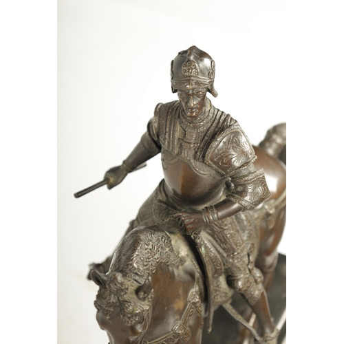 478 - AFTER VERROCHIO. A LATE 19TH CENTURY STATUE OF BAROLEMEO COLLEONI seated on a horse; mounted on a sl... 