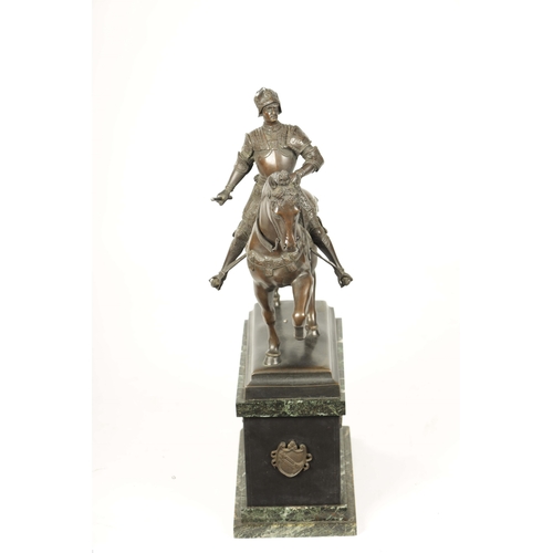 478 - AFTER VERROCHIO. A LATE 19TH CENTURY STATUE OF BAROLEMEO COLLEONI seated on a horse; mounted on a sl... 