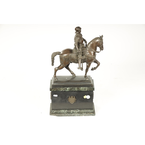 478 - AFTER VERROCHIO. A LATE 19TH CENTURY STATUE OF BAROLEMEO COLLEONI seated on a horse; mounted on a sl... 