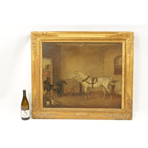 543 - W. BARRAUD (1810 - 1850). A MID 19TH CENTURY OIL ON CANVAS STABLE SCENE ENTITLED 