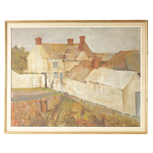 544 - FRANK STEWARD. A 20TH CENTURY OIL ON CANVAS “FARM AT THE LIZARD” signed and inscribed on reverse - i... 