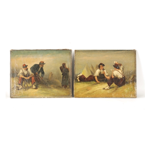 545 - A PAIR OF 19TH CENTURY CONTINENTAL OILS ON CANVAS depicting soldiers in camp, signed bottom right - ... 