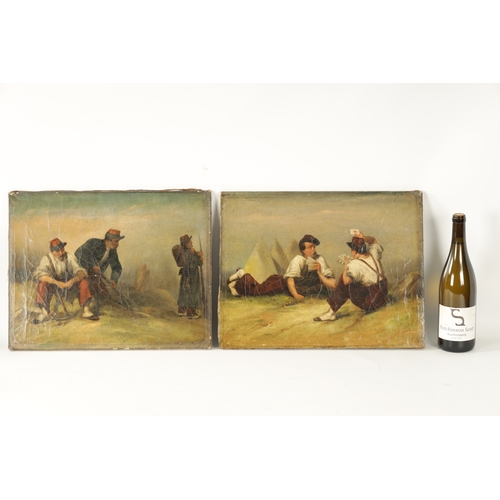 545 - A PAIR OF 19TH CENTURY CONTINENTAL OILS ON CANVAS depicting soldiers in camp, signed bottom right - ... 