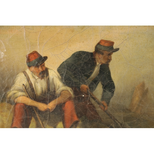 545 - A PAIR OF 19TH CENTURY CONTINENTAL OILS ON CANVAS depicting soldiers in camp, signed bottom right - ... 