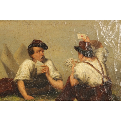 545 - A PAIR OF 19TH CENTURY CONTINENTAL OILS ON CANVAS depicting soldiers in camp, signed bottom right - ... 