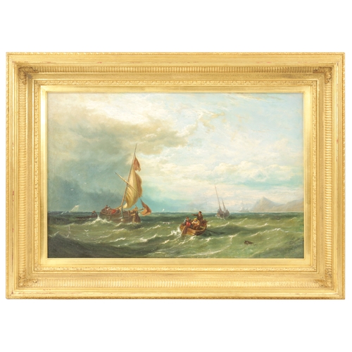 549 - JOHN JAMES WILSON (1818 -1875) SCOTTISH MARINE SCENE OIL ON CANVAS titles 'Off the coast' - signed w... 