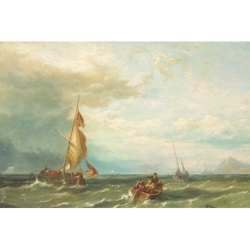 549 - JOHN JAMES WILSON (1818 -1875) SCOTTISH MARINE SCENE OIL ON CANVAS titles 'Off the coast' - signed w... 