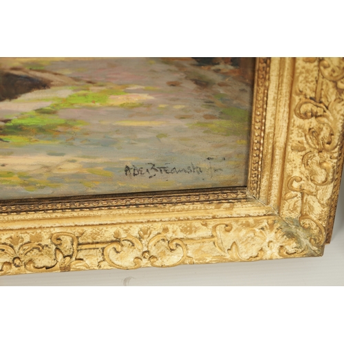 550 - ALFRED DE BREANSKI JNR A PAIR OF OILS ON CANVAS Inscribed on reverse 'On a Dutch Canal' and 'Evening... 