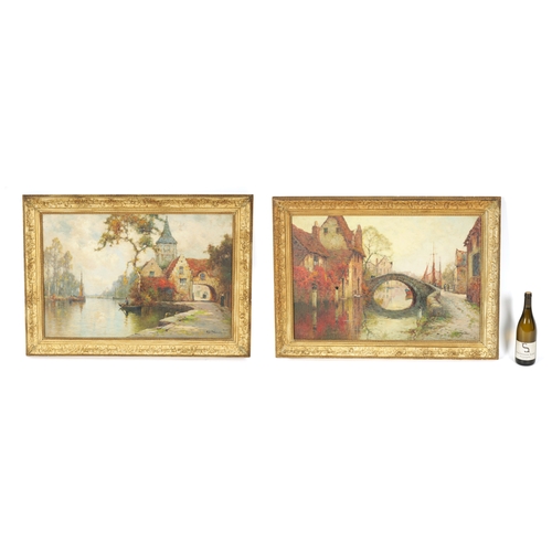 550 - ALFRED DE BREANSKI JNR A PAIR OF OILS ON CANVAS Inscribed on reverse 'On a Dutch Canal' and 'Evening... 