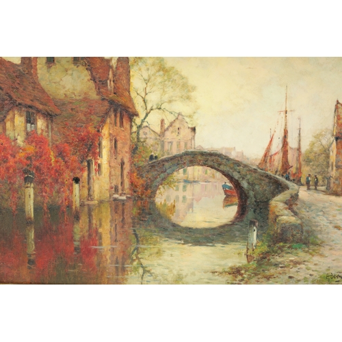 550 - ALFRED DE BREANSKI JNR A PAIR OF OILS ON CANVAS Inscribed on reverse 'On a Dutch Canal' and 'Evening... 