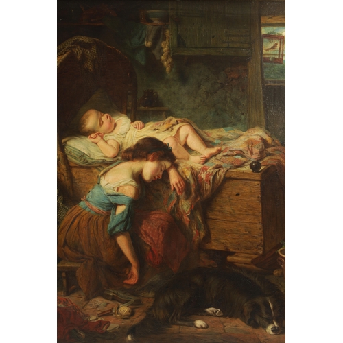 551 - ATT JOHN THOMAS PEELE (1822-1897) LARGE 19TH CENTURY OIL ON CANVAS interior scene with children and ... 