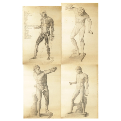 553 - A LATE 19TH CENTURY SET OF FOUR PENCIL DRAWINGS comprising of classical nude males together with a a... 