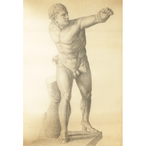 553 - A LATE 19TH CENTURY SET OF FOUR PENCIL DRAWINGS comprising of classical nude males together with a a... 