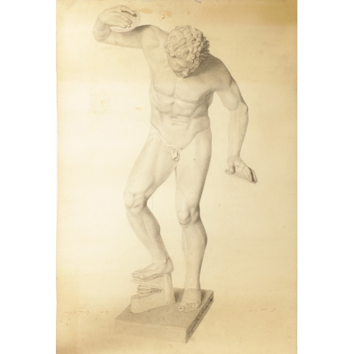 553 - A LATE 19TH CENTURY SET OF FOUR PENCIL DRAWINGS comprising of classical nude males together with a a... 