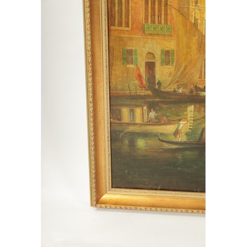 554 - A LARGE 19TH CENTURY OIL ON CANVAS VIEW ON THE GRAND CANEL, VENICE laid on board with later gilt fra... 