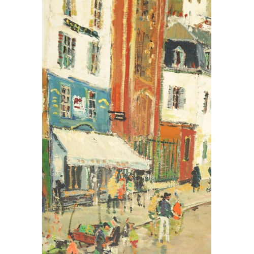 555 - JACQUES BOUYSSOU (FRENCH, 1926 - 1997) A20TH CENTURY OIL ON CANVAS a French street scene, inscribed ... 