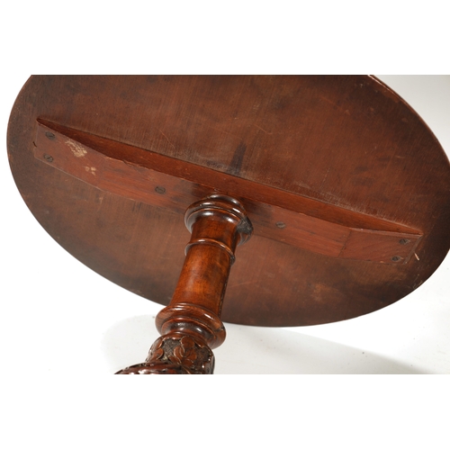 1017 - A MATCHED PAIR OF VICTORIAN BURR WALNUT OCCASIONAL TABLES with circular tops having elaborately carv... 