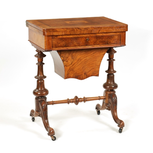 1020 - A GOOD VICTORIAN BURR WALNUT AND TUNBRIDGE WARE INLAID WORK BOX / GAMES TABLE with revolving inlaid ... 