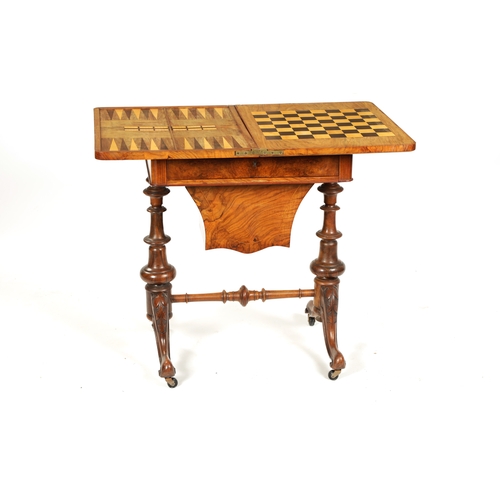 1020 - A GOOD VICTORIAN BURR WALNUT AND TUNBRIDGE WARE INLAID WORK BOX / GAMES TABLE with revolving inlaid ... 