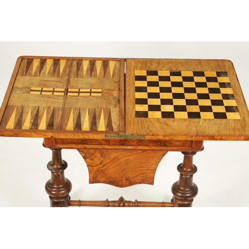 1020 - A GOOD VICTORIAN BURR WALNUT AND TUNBRIDGE WARE INLAID WORK BOX / GAMES TABLE with revolving inlaid ... 