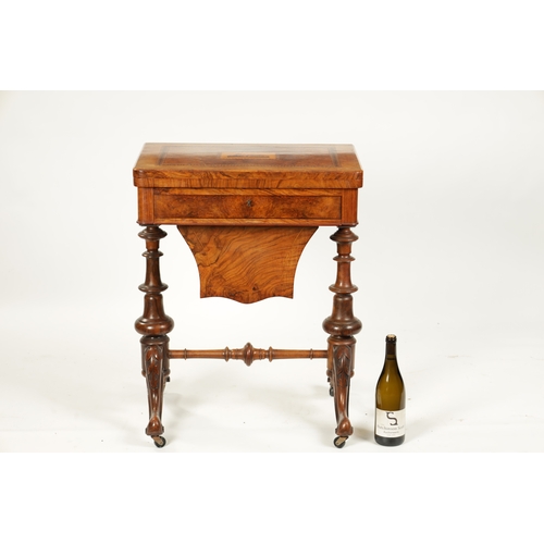 1020 - A GOOD VICTORIAN BURR WALNUT AND TUNBRIDGE WARE INLAID WORK BOX / GAMES TABLE with revolving inlaid ... 