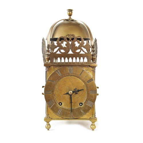 643 - RICHARD GREENHILL, CANTERBURY FECIT. A 17TH CENTURY LANTERN CLOCK WITH LATER MOVEMENT the posted fra... 