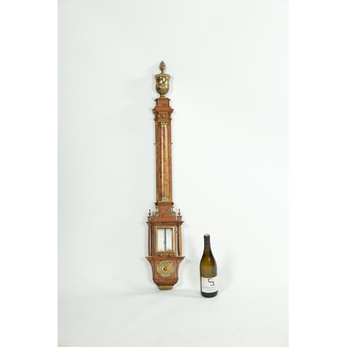 645 - AN 18TH CENTURY STYLE WALNUT STICK BAROMETER SIGNED THOMAS TOMPION. The recording pointers operated ... 