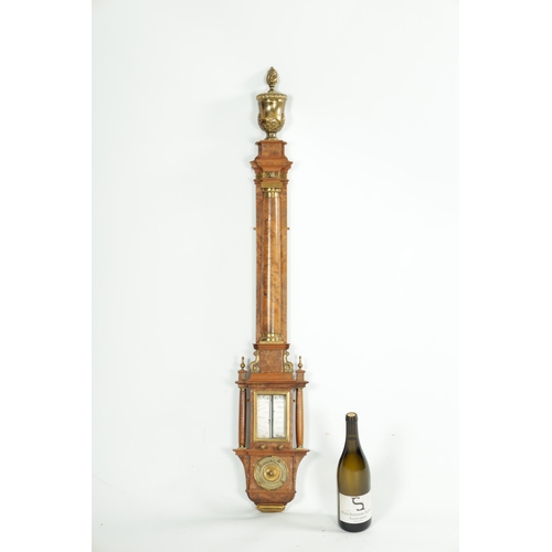 645 - AN 18TH CENTURY STYLE WALNUT STICK BAROMETER SIGNED THOMAS TOMPION. The recording pointers operated ... 