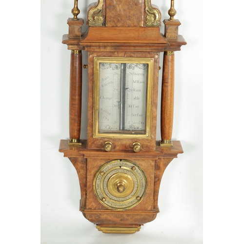 645 - AN 18TH CENTURY STYLE WALNUT STICK BAROMETER SIGNED THOMAS TOMPION. The recording pointers operated ... 