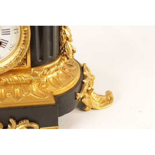 646 - A MID 19TH CENTURY FRENCH BRONZE AND ORMOLU FIGURAL MANTEL CLOCK the case surmounted by a patinated ... 