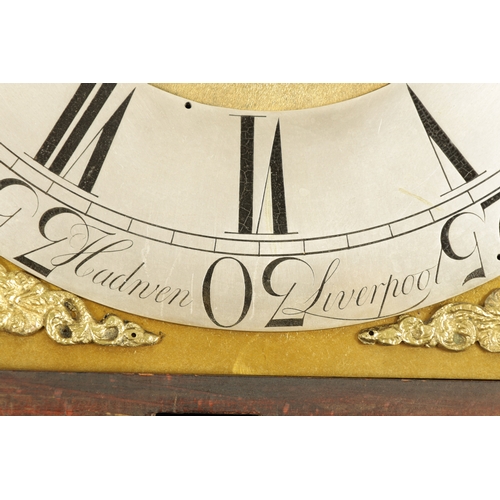 648 - HADWEN, LIVERPOOL. A GEORGE III FIGURED MAHOGANY 8 DAY MOON DIAL LONGCASE CLOCK No. 315 the 13