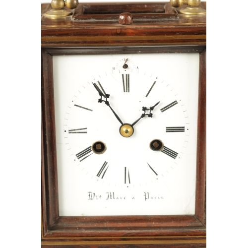 649 - HENRI MARC, PARIS. A REGENCY FRENCH BRASS INLAID ROSEWOOD MANTEL CLOCK the enamel dial with Roman nu... 