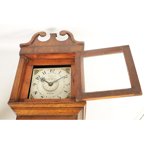 653 - W. EVANS, SALOP. A LATE GEORGE III MAHOGANY HOODED WALL CLOCK the swan neck pediment with chequered ... 