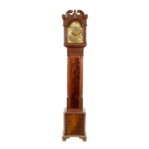 657 - AN EARLY 20TH CENTURY MINIATURE MAHOGANY CHIPPENDALE STYLE LONGCASE CLOCK with swan neck pediment ab... 