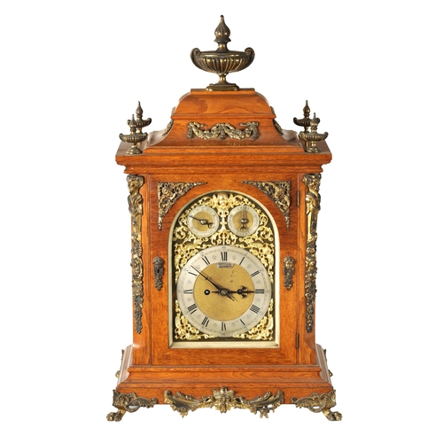 660 - A LARGE LATE 19TH CENTURY GERMAN DOUBLE FUSEE QUARTER CHIMING BRACKET CLOCK the ormolu mounted oak c... 