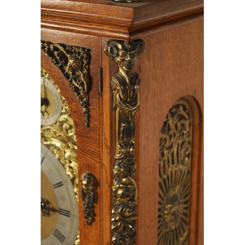 660 - A LARGE LATE 19TH CENTURY GERMAN DOUBLE FUSEE QUARTER CHIMING BRACKET CLOCK the ormolu mounted oak c... 