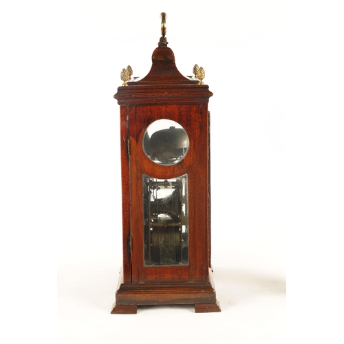 664 - JAMES GREEN, LONDON. A GEORGE III MAHOGANY DOUBLE FUSEE BRACKET CLOCK the bell top pediment above a ... 