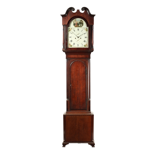 758 - E. BURTON, KENDAL. A LATE GEORGE III EIGHT DAY LONGCASE CLOCK the oaks and mahogany case with swan n... 