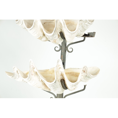 449 - AN IMPRESSIVE 19TH CENTURY SCALLOP SHELL THREE-TIER FOUNTAIN having a cast iron stand fitted with th... 