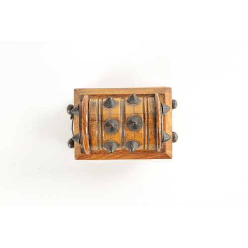 277 - A 19TH CENTURY MATCH HOLDER FORMED ASD A STUDDED CASKET having side handles and studd decoration (8c... 