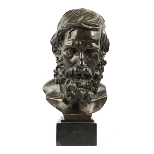 31 - A LATE 19TH / EARLY 20TH CENTURY BRONZE BUST OF SOCRATES mounted on a slate plinth base. (52cm high ... 