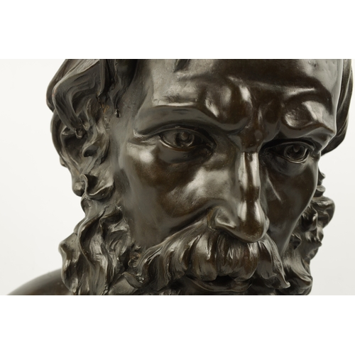 31 - A LATE 19TH / EARLY 20TH CENTURY BRONZE BUST OF SOCRATES mounted on a slate plinth base. (52cm high ... 