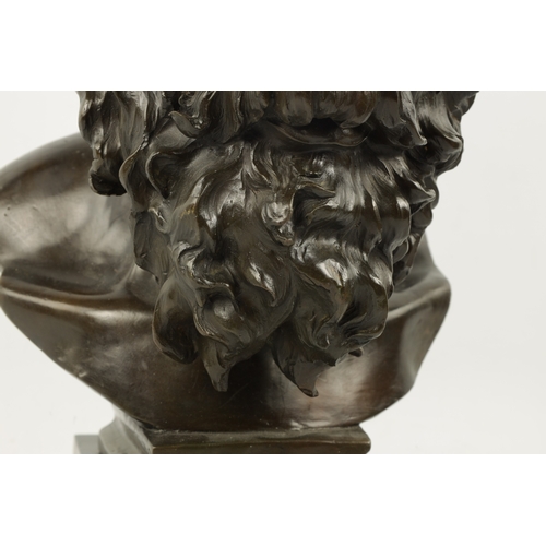 31 - A LATE 19TH / EARLY 20TH CENTURY BRONZE BUST OF SOCRATES mounted on a slate plinth base. (52cm high ... 