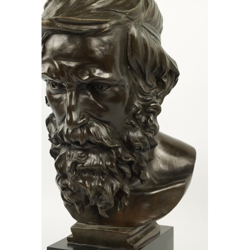 31 - A LATE 19TH / EARLY 20TH CENTURY BRONZE BUST OF SOCRATES mounted on a slate plinth base. (52cm high ... 