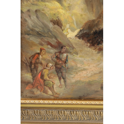 32 - A 20TH CENTURY ITALIAN SCHOOL OIL ON CANVAS of a mountainous landscape with figures, signed lower le... 