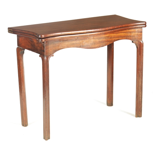 49 - A GEORGE III MAHOGANY CHIPPENDALE STYLE SERPENTINE TEA TABLE with hinged top and swing-out back leg;... 