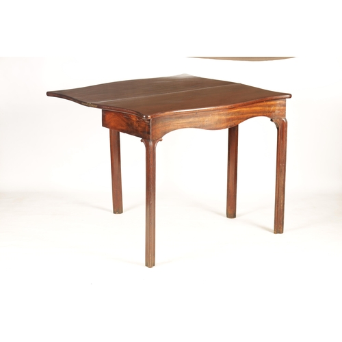 49 - A GEORGE III MAHOGANY CHIPPENDALE STYLE SERPENTINE TEA TABLE with hinged top and swing-out back leg;... 