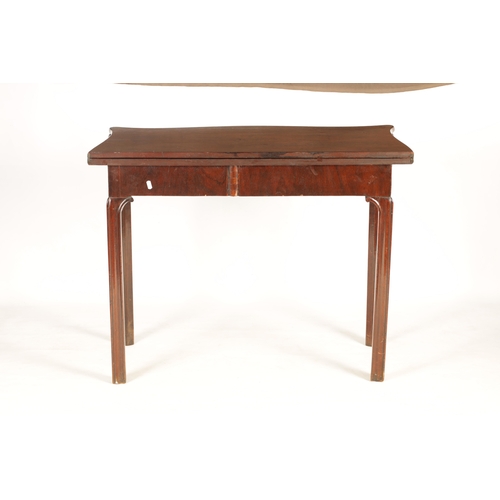 49 - A GEORGE III MAHOGANY CHIPPENDALE STYLE SERPENTINE TEA TABLE with hinged top and swing-out back leg;... 