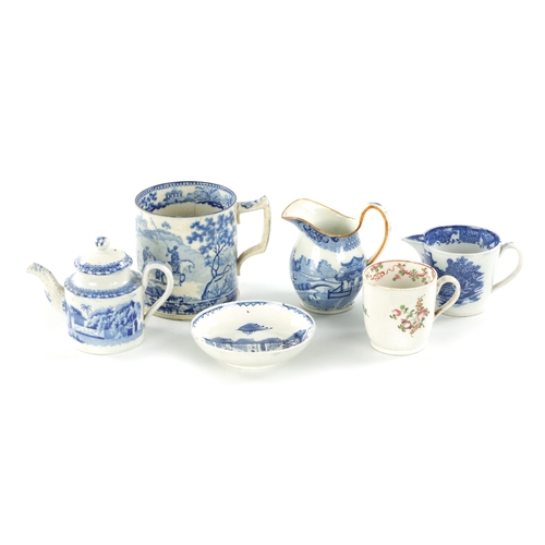 50 - A COLLECTION OF VARIOUS 19TH CENTURY PEARLWARE ITEMS (mug 10cm high )